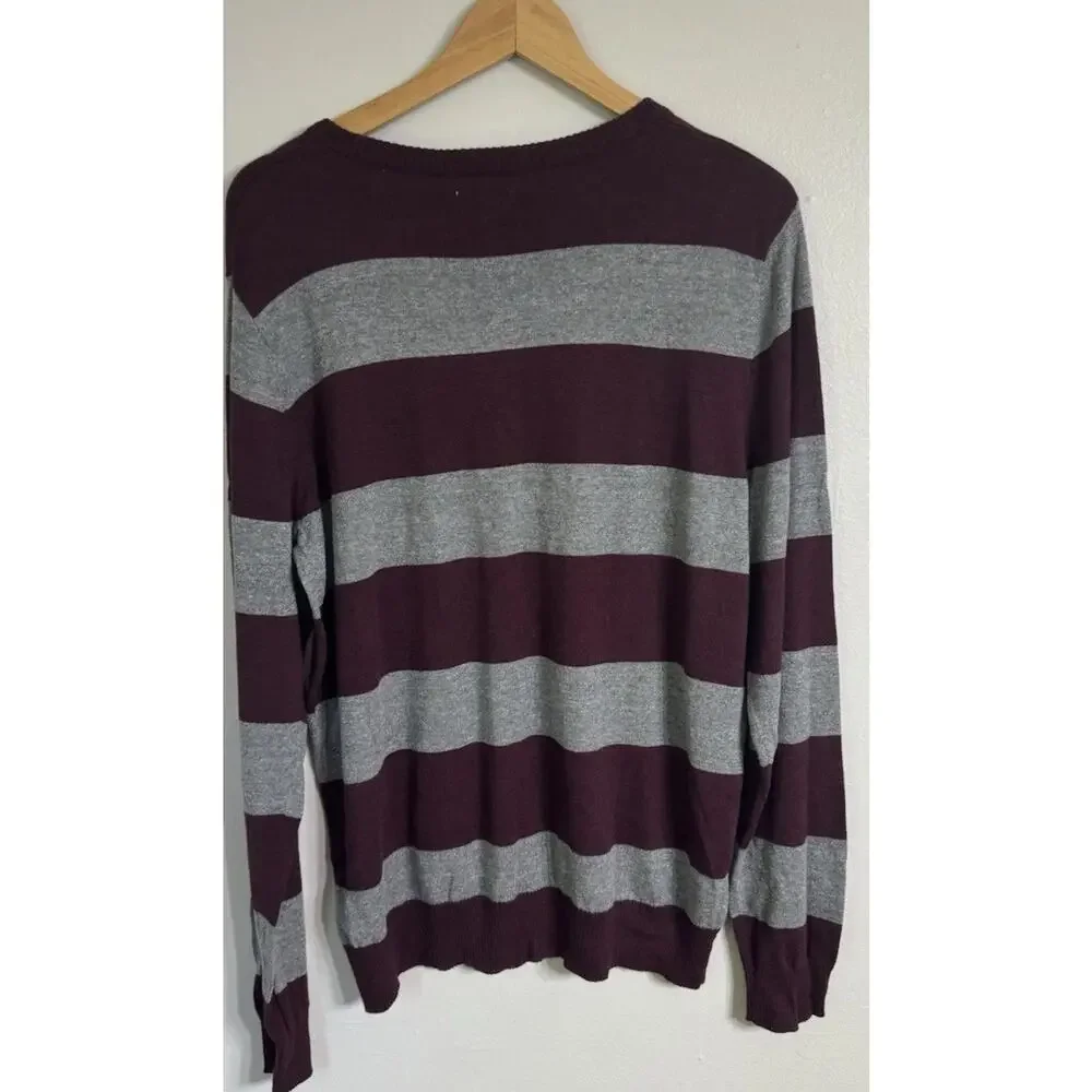 Sonoma Sweater Mens Medium Gray Burgundy Stripe Crewneck Pull-Over NEW